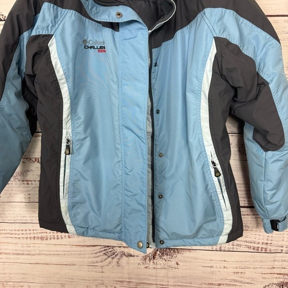Columbia Challenge Series light blue hooded size xl Down Snow Jacket - Picture 3 of 10